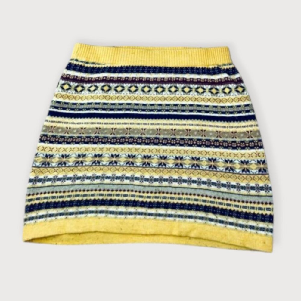 Vintage Yellow Striped Knit Festive Mini Skirt